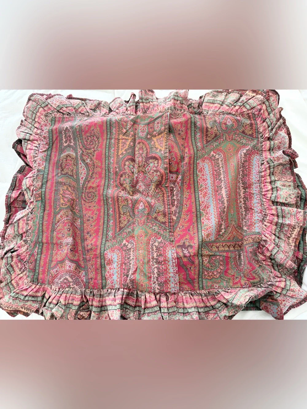 Ralph Lauren Pink and Green Paisley Pillow Sham, Shabby Chic